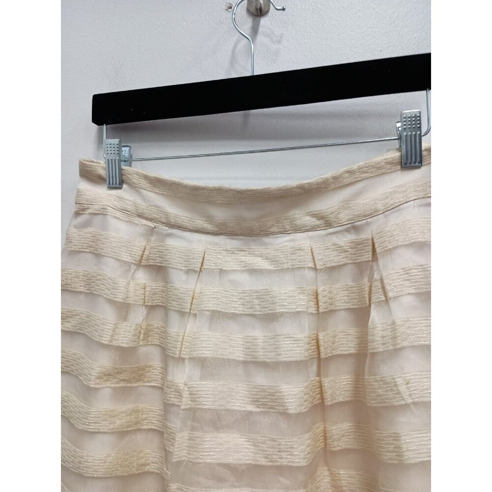 Ann Taylor Womens A-Line Mini Skirt Size 8 Cream Striped Shimmery Side Zip NEW - Picture 2 of 10
